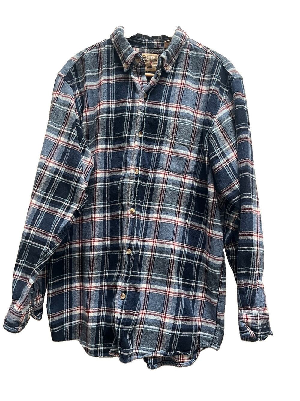 RedHead Flannel Shirt Mens XL Blue Plaid Button Front 100% Cotton Outdoor